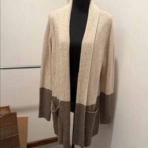 Sonoma Cream and Brown Open Cardigan